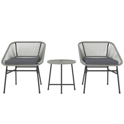 Outsunny Rattan Bistro Set, Small Balcony Furniture with Cushion, Light Grey