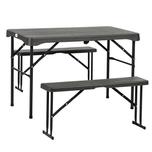 Outsunny HDPE Picnic Table Set w/ Beer Table & 2 Benches for 6, Dark Grey