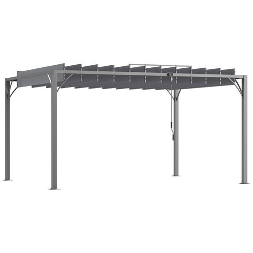 Outsunny 4 x 3(m) Outdoor Louvered Metal Pergola with Retractable Roof, Grey