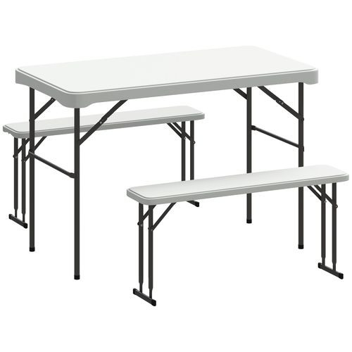 Outsunny 3 Piece Folding Picnic Table and Bench Set w/ Handle, Light Grey