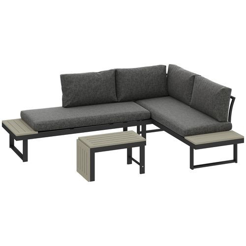 Outsunny 4 Seater L Shaped Aluminium Garden Furniture Set with Coffee Table
