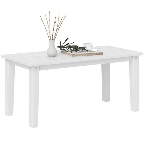 Outsunny HDPE Rectangle Garden Coffee Table, Slatted Outdoor Table, White