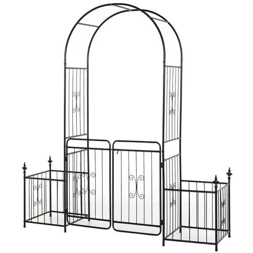 Outsunny Metal Garden Arbor Arch Gate w/ 2 Side Planter Boxes & Vine Frame