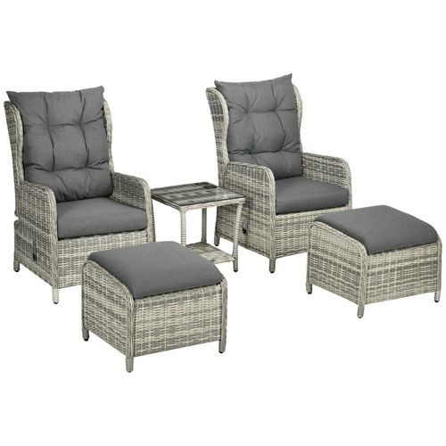 Outsunny Recliner Rattan Sun Lounger w/ Two-tier Table & Cushions, Mixed Grey