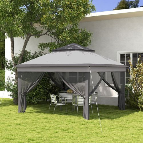 Outsunny 3 x 3(m) Pop Up Gazebo Tent with Netting, Height Adjustable, Grey