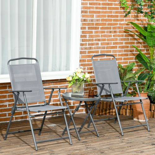 Outsunny Patio Bistro Set Folding Chairs & Coffee Table for Balcony,Grey