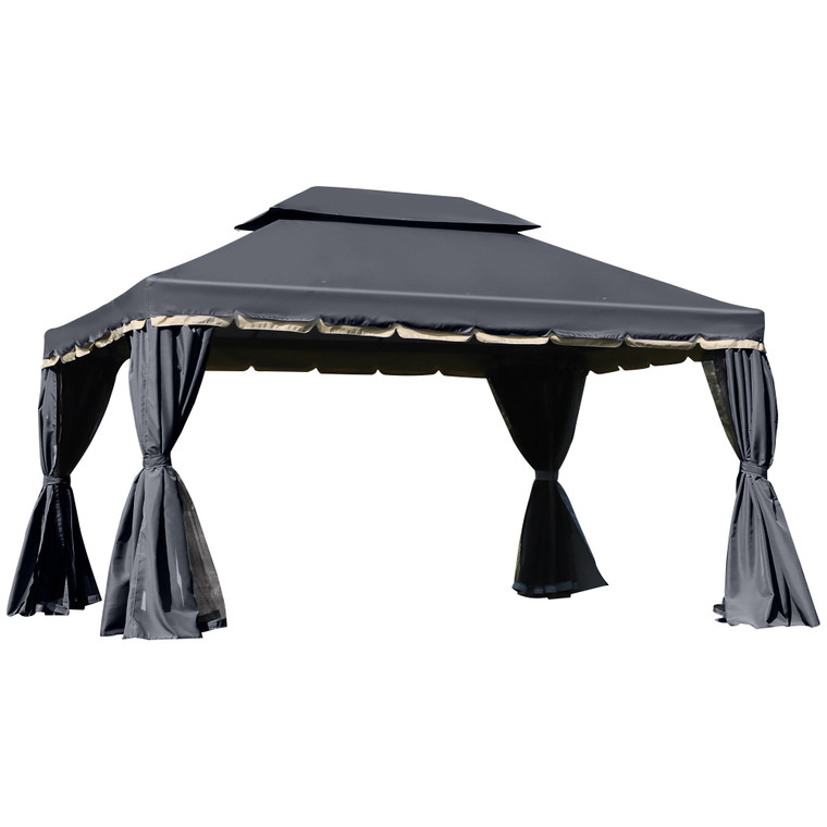 Outsunny 3x4m 2-Tier Gazebo Aluminium Garden Marquee Party Tent - Black