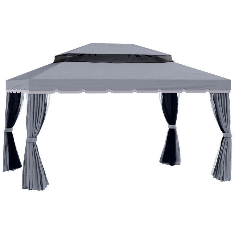 Outsunny 3x4m 2-Tier Gazebo Aluminium Garden Marquee Party Tent - Dark Grey
