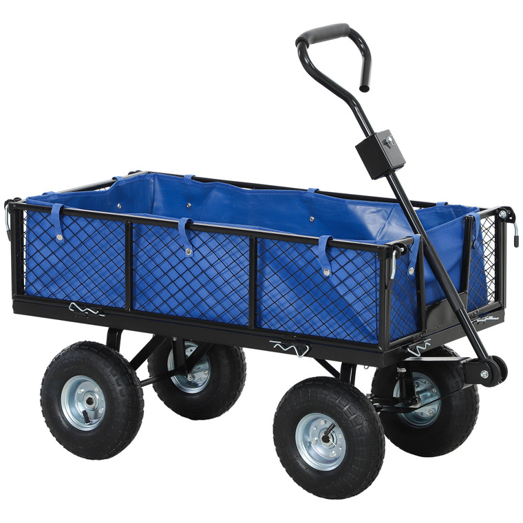 Outsunny Garden Cart with Removable Liner, Quick-Release Sides - Blue
