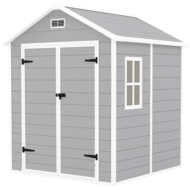 Outsunny 6 x 5ft Resin Garden Shed with Floor and Window - Light Grey