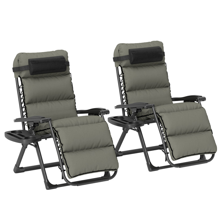 Outsunny 2 Pieces Zero Gravity Chairs, Reclining Folding Sun Lounger - Grey