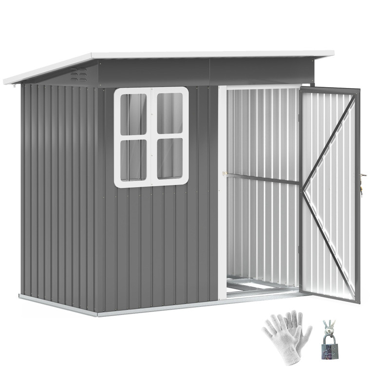 Outsunny 7 x 4ft Galvanised Steel Garden Shed with Foundation Kit - Dark Grey