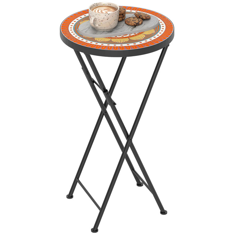 Outsunny Mosaic Garden Table, 35.5cm Folding Coffee Table - Orange