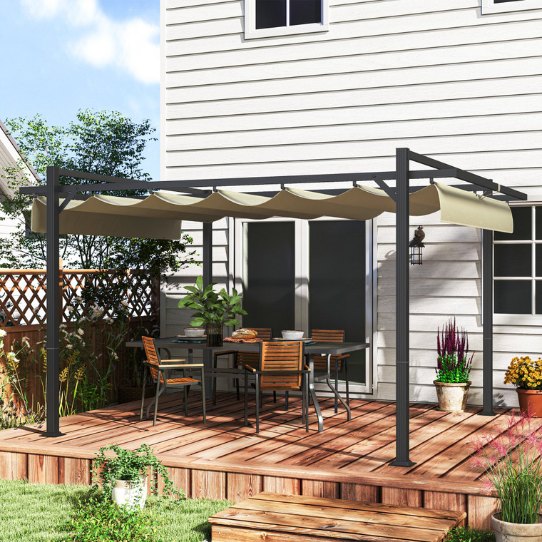 Outsunny 3 x 3(m) Pergola with Retractable Roof and Aluminium Frame - 390L x 294W x 235Hcm