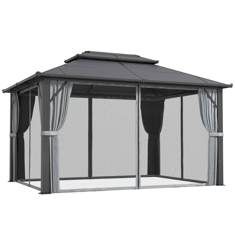Outsunny 3x4m Polycarbonate Hardtop Gazebo with Aluminium Frame - Grey