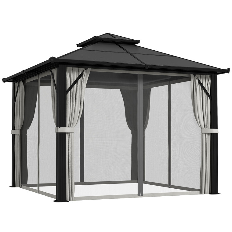 Outsunny 3x3(m) Polycarbonate Hardtop Gazebo with Aluminium Frame - Grey