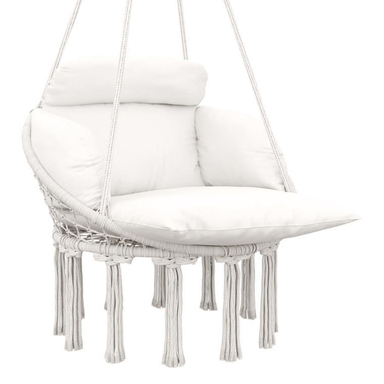 Outsunny Hammock Chair, Boho Hanging Swing Chair with Cushion - Cream