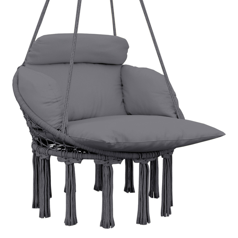 Outsunny Hammock Chair, Boho Hanging Swing Chair with Cushion - Dark Grey