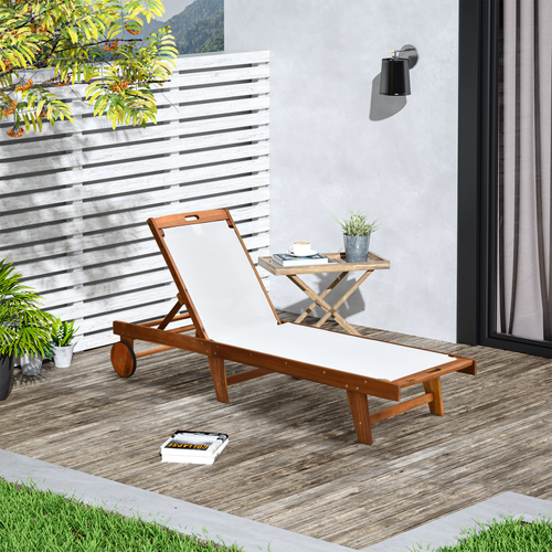 Outsunny Texteline Sun Lounger, 98L cm, Acacia Wood