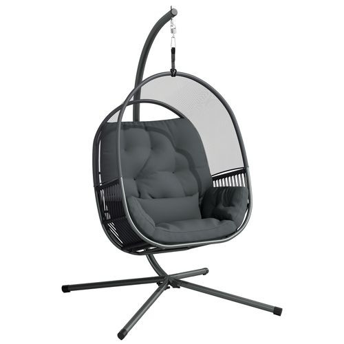 Outsunny Hanging Egg Chair with Stand, Cushions for Garden - Dark Grey