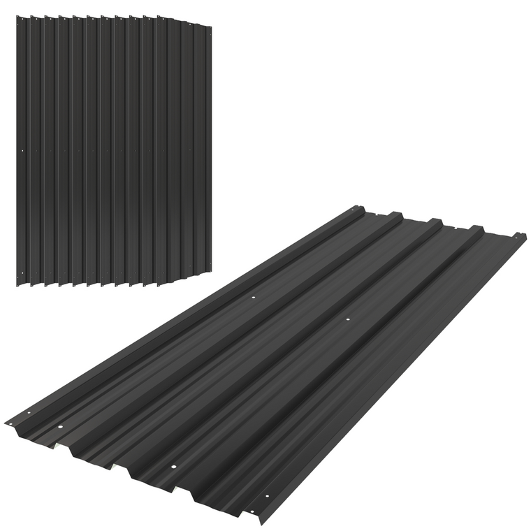 Outsunny Pack of 12 Metal Roofing Sheets for Greenhouse, Black - Black