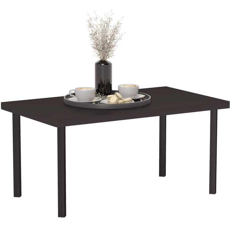 Outsunny Metal Garden Coffee Table with Woodgrain Tabletop, Brown