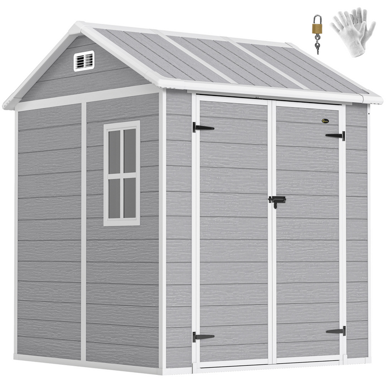 Outsunny 6 x 6ft Plastic Garden Shed with Floor, Window, Vents, Grey
