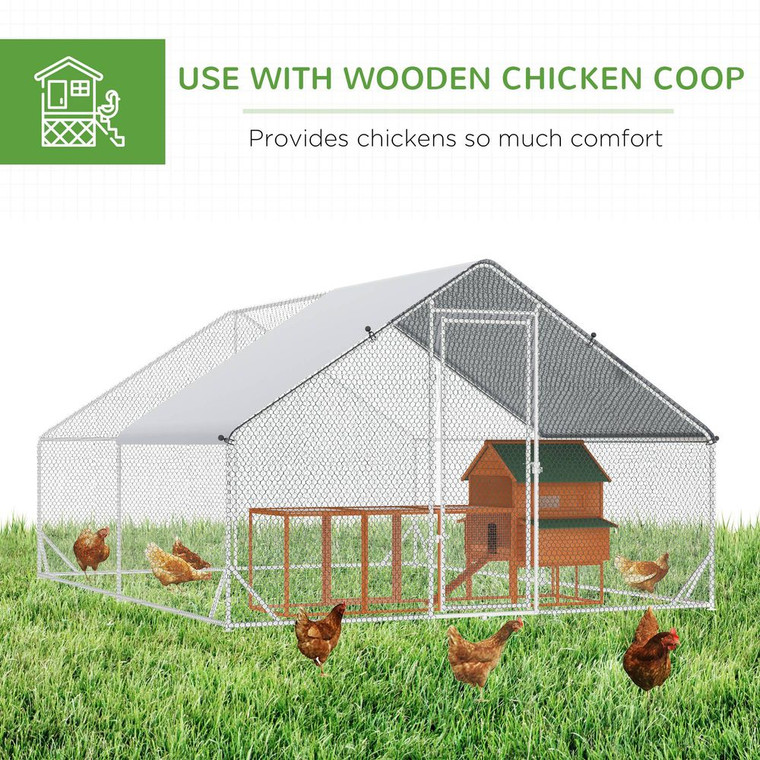PawHut Chicken Run Galvanised Walk-in Chicken Coop Hen Poultry House Cage Rabbit Hutch Pet Playpen Garden w/Water-Resist Cover, 3 x 4 x 2m