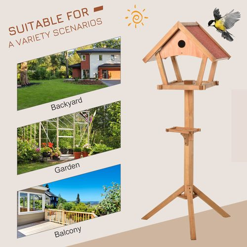 PawHut Wooden Bird Table Freestanding Feeding Station for Garden Outside 139H cm Natural