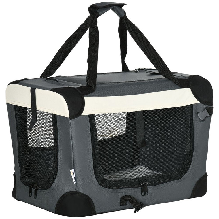 51cm Foldable Pet Carrier w/ Cushion for Mini Dogs and Cats - Grey Pawhut