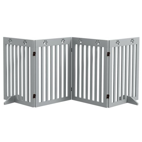 PawHut Pet Gate Foldable Fence Freestanding Dog Barrier w/ Support Feet Grey
