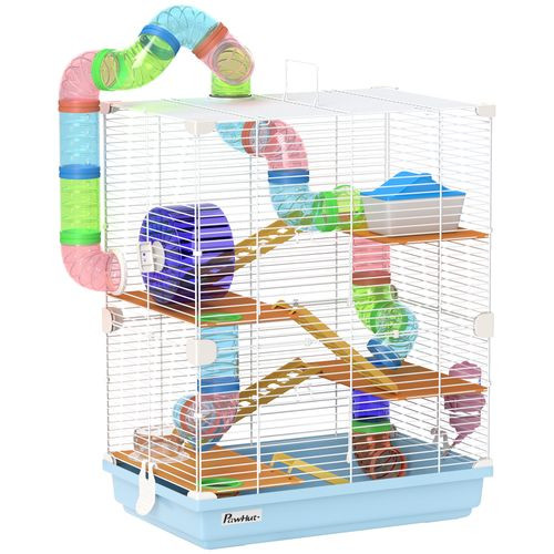 Pawhut 5 Tier Hamster Cage Carrier Habitat w/ Exercise Wheels - Blue
