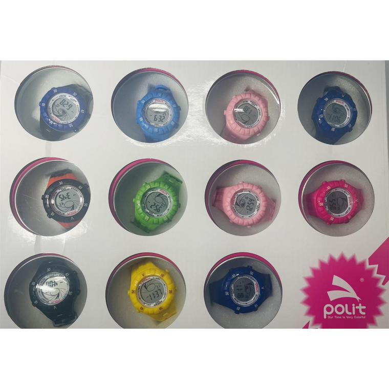 POLIT Childrens Disco Boys & Girls Digital watch in Tin, assorted stlyes and colours CW-0025 Box Of 12