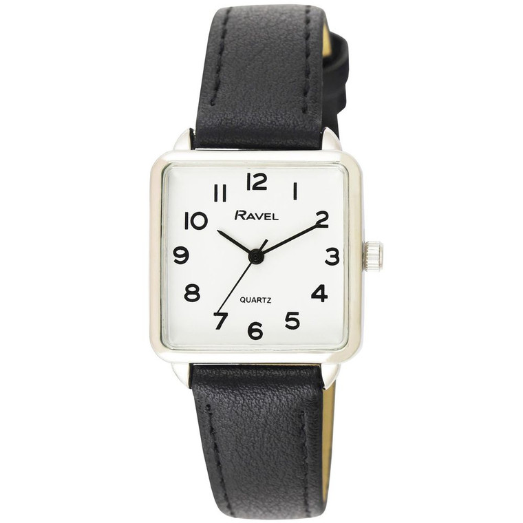 Ravel Women's Rectangular Fashion Watch R0139 - White Face, Multiple Colors - Black/Silver
