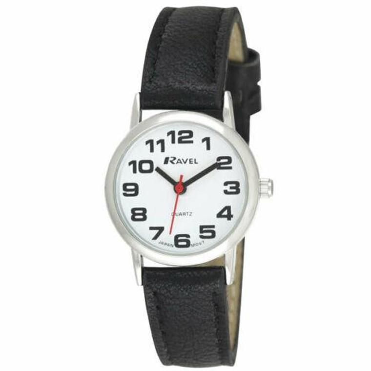 Ravel Ladies Classic Faux Leather Strap Watch R0105L - Multiple Colors Available - Black/Silver