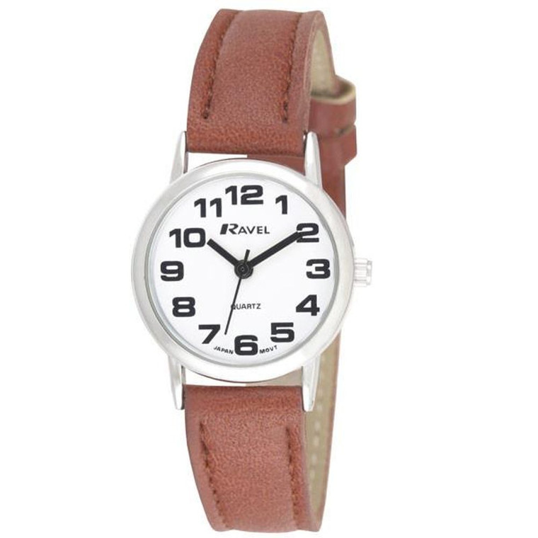 Ravel Ladies Classic Faux Leather Strap Watch R0105L - Multiple Colors Available - Brown/Silver