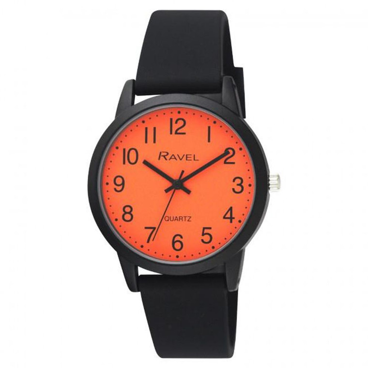 Ravel Men's Sports Orange Dial Watch - Quality Black Silicone Strap - Best in Class