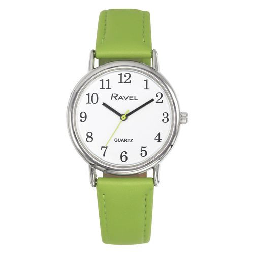 Ravel Ladies Classic White Dial Green Leather Strap Watch R0140.21.2
