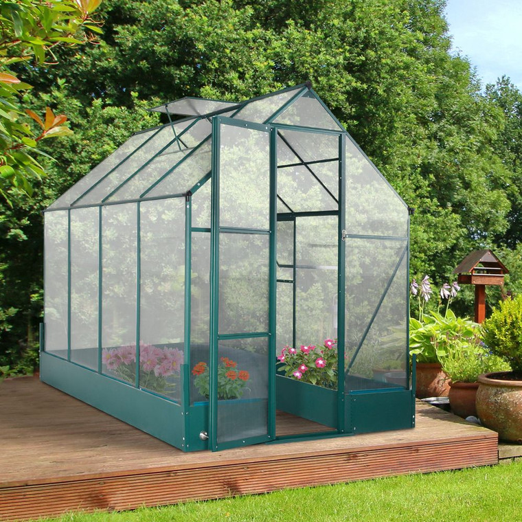 Premium Walk-in Greenhouse - Aluminum Frame, Polycarbonate Panels, Plant Bed - 250cm x 190cm x 219cm