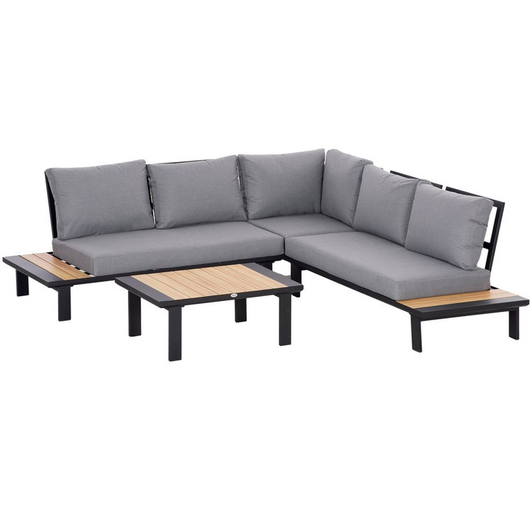 Premium Grey Garden Furniture Set: 4 PCS Conversation Set with Loveseat Table - Best Quality - Dark Grey