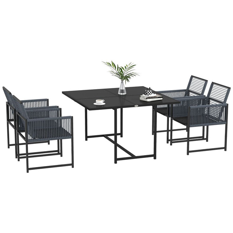 Premium Dark Grey Patio Dining Set  5 Pieces, Foldable Back, Poolside Ready