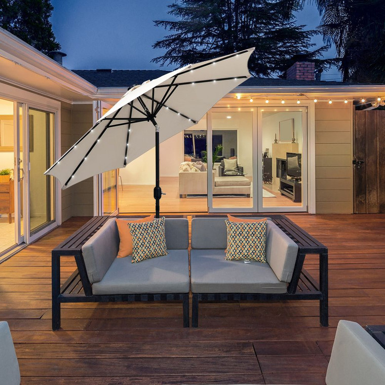 Outsunny 24 LED Solar Parasol Umbrella - UV Resistant, Energy Efficient Lighting - Perfect for Patio and Backyard - Cream