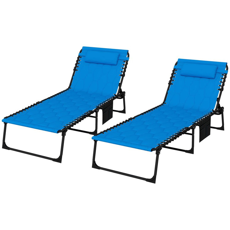 Premium Outsunny Foldable Sun Lounger Set - 2 Pieces, Padded Seat, 5-Position Recline, Blue