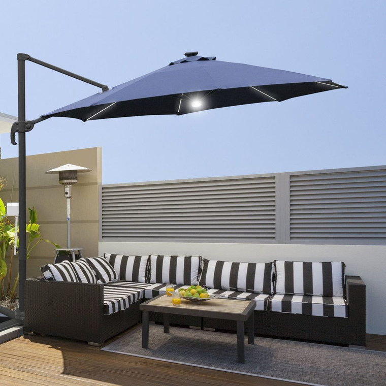 High-Quality 255cm Patio Parasol with LED Lights - Protect and Illuminate Your Outdoor Space! - Blue