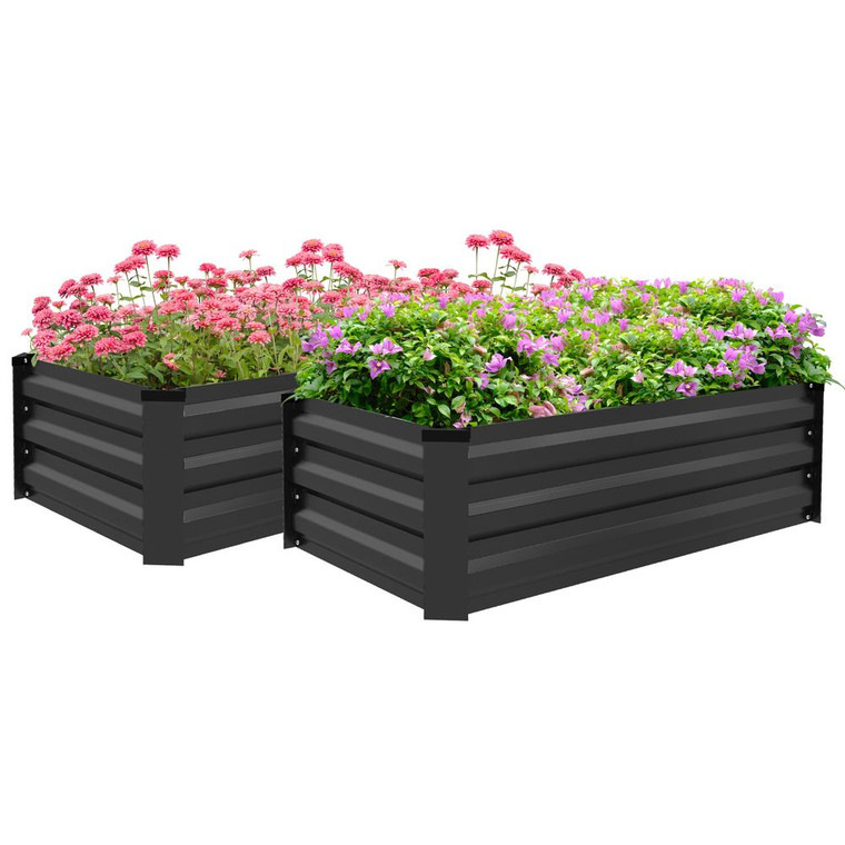 Outsunny Set of 2 Galvanized Raised Garden Beds - Perfect for Flowers, Herbs, and Veggies