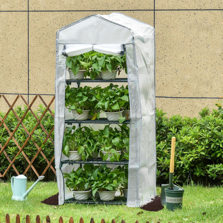 Portable Greenhouse: 4-Tier Metal Frame, Protect Plants, Easy Access - White