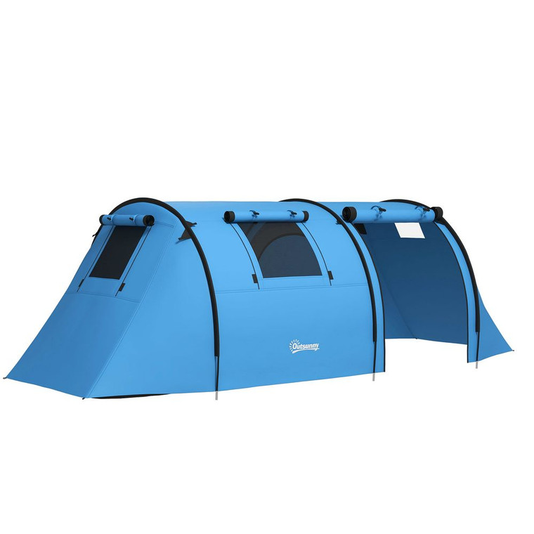 Outsunny 2 Room Camping Family Tent - 3-4 Man, 3000mm Waterproof, Spacious, Lightweight - Sky Blue