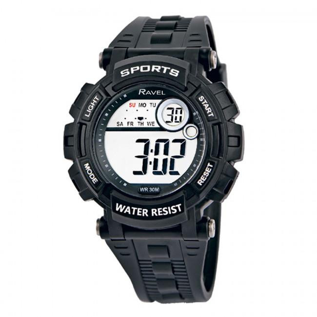 Ravel Mens 3ATM Digital Sports Black Watch RDG.14.3
