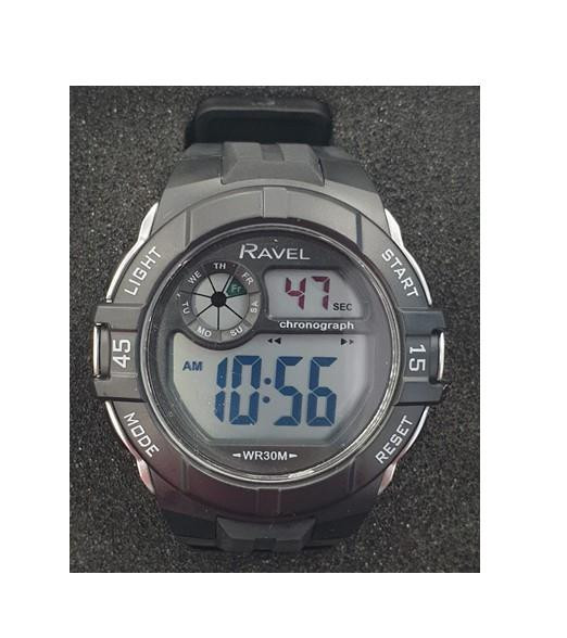 Ravel Mens 3ATM Digital Sports Black/Silver Watch RDG.14.14