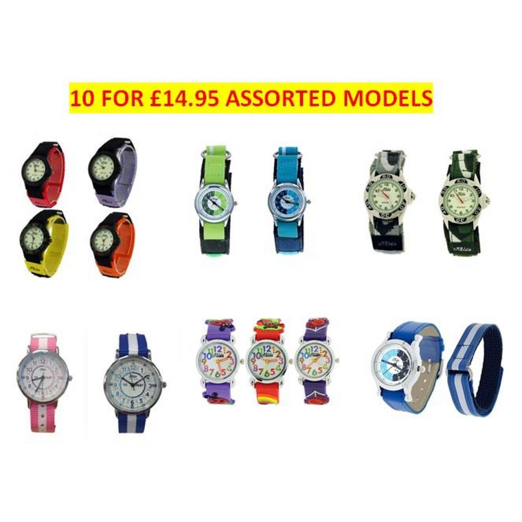 Relda Childrens Boys/Girls Analogue Silicone Velcro Strap 10 Assorted Watches RELx10  - CLEARANCE NEEDS RE-BATTERY